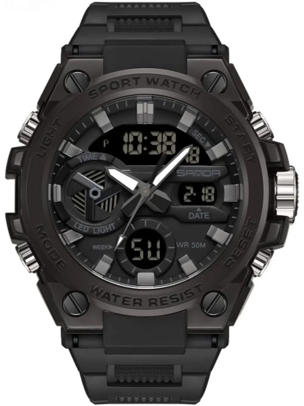 Men's All Black Analog Quartz Sports Waterproof Military Tactical Digital Watch